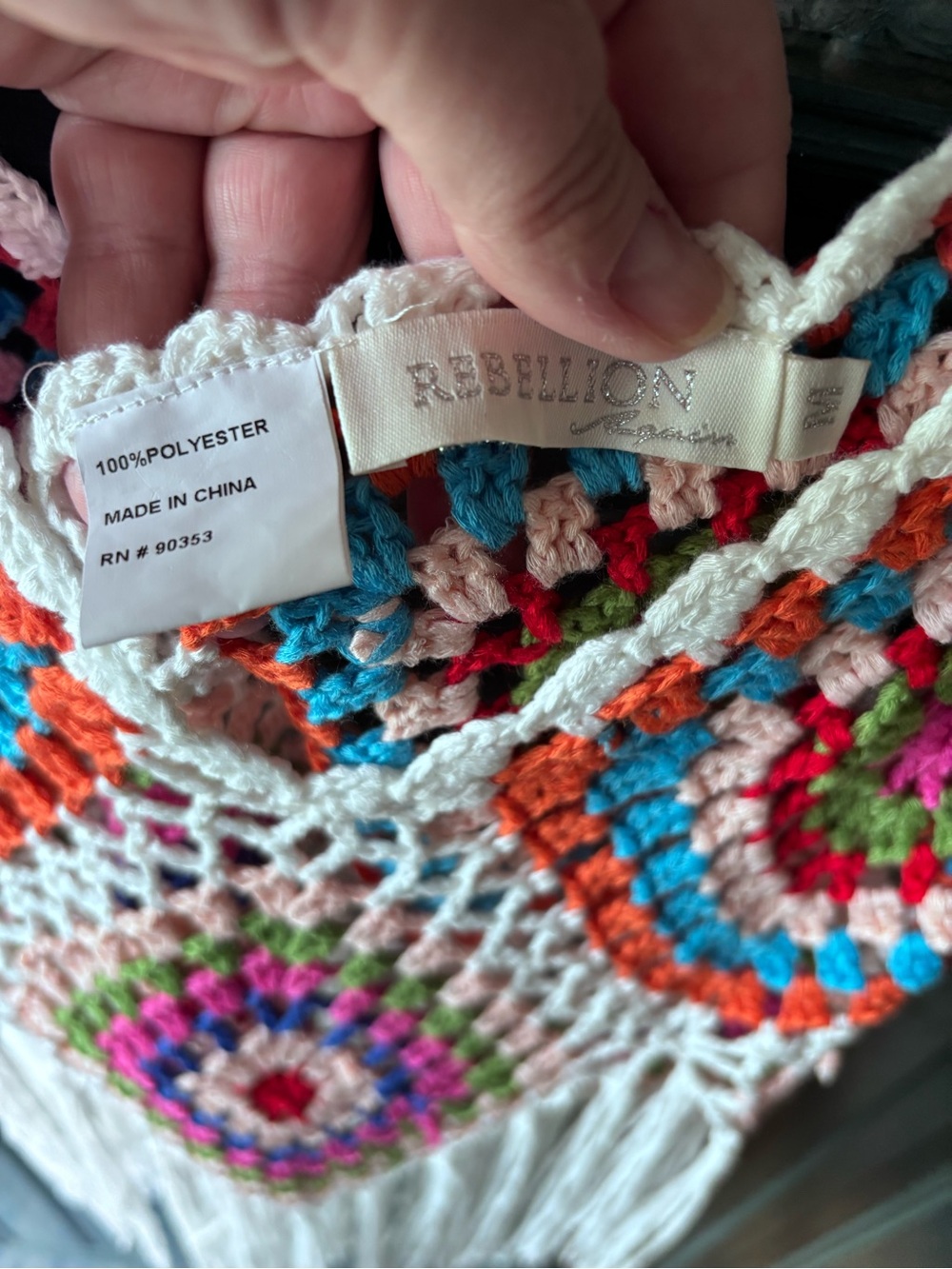 Rebellion White Crochet Fringe Tank with Multicolor Accents - Picture 12 of 12